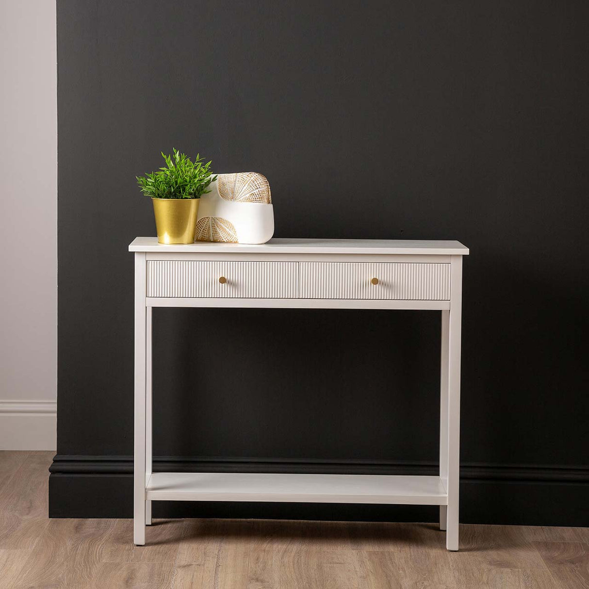 Lindon 2 Drawer Console Table White - Kd With Gold Handles