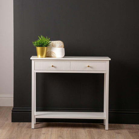 Lindon 2 Drawer Console Table White - Kd With Gold Handles