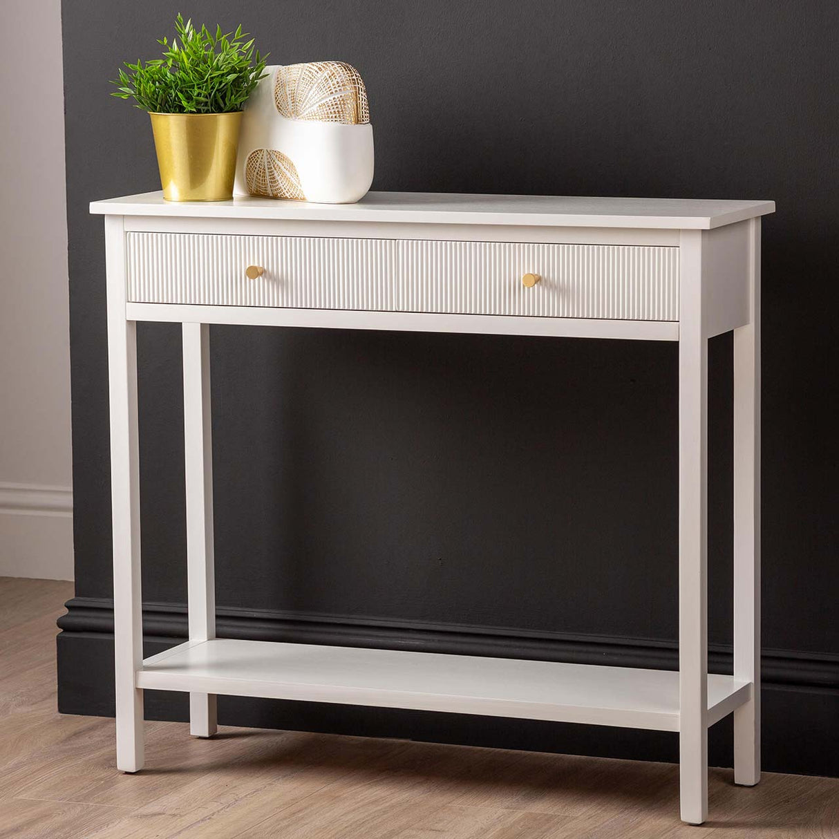 Lindon 2 Drawer Console Table White - Kd With Gold Handles