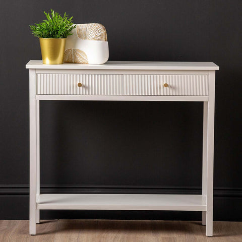 Lindon 2 Drawer Console Table White - Kd With Gold Handles
