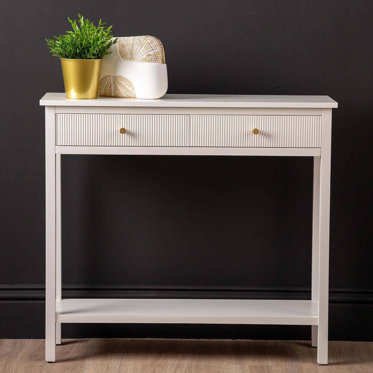 Lindon 2 Drawer Console Table White - Kd With Gold Handles