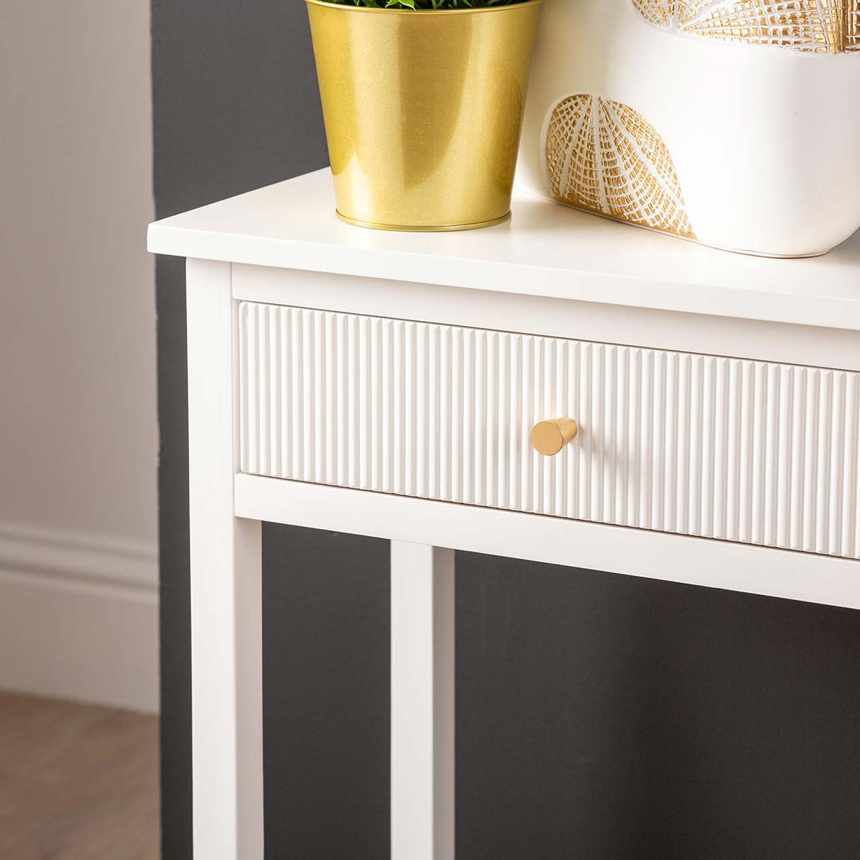 Lindon 2 Drawer Console Table White - Kd With Gold Handles