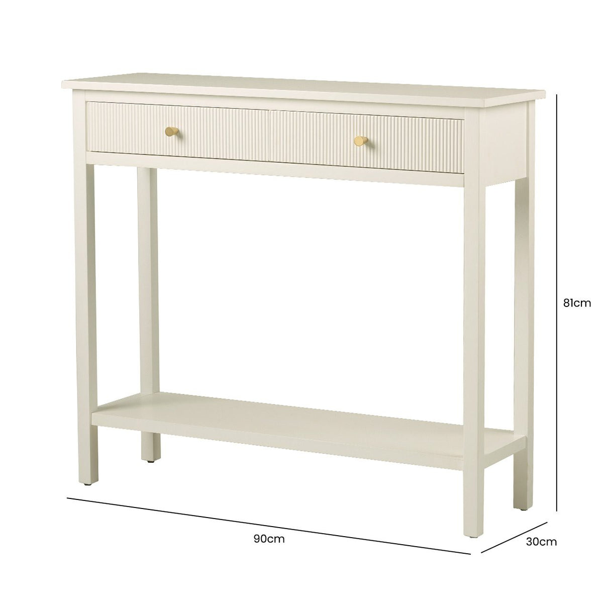 Lindon 2 Drawer Console Table White - Kd With Gold Handles