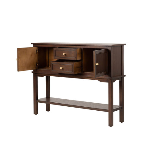 Lindon 2 Door 2 Drawer Sideboard Walnut Brown- Kd With Gold Handles