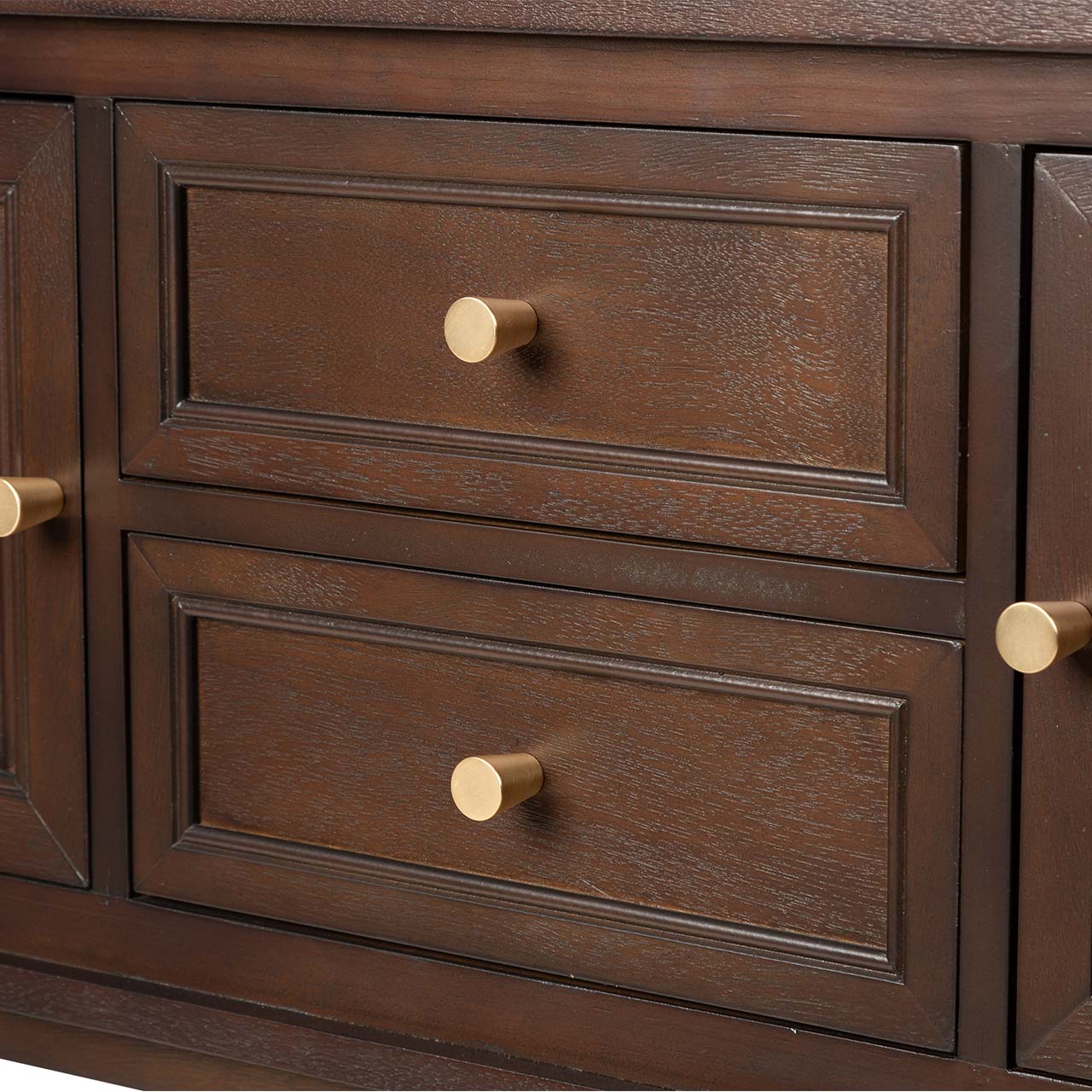 Lindon 2 Door 2 Drawer Sideboard Walnut Brown- Kd With Gold Handles