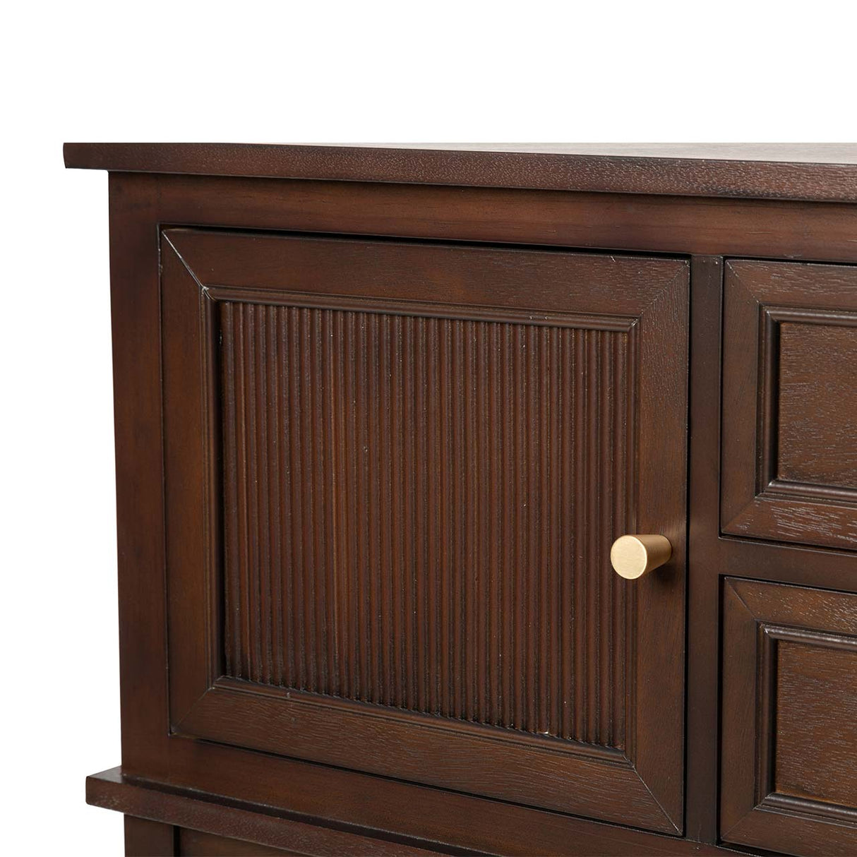 Lindon 2 Door 2 Drawer Sideboard Walnut Brown- Kd With Gold Handles