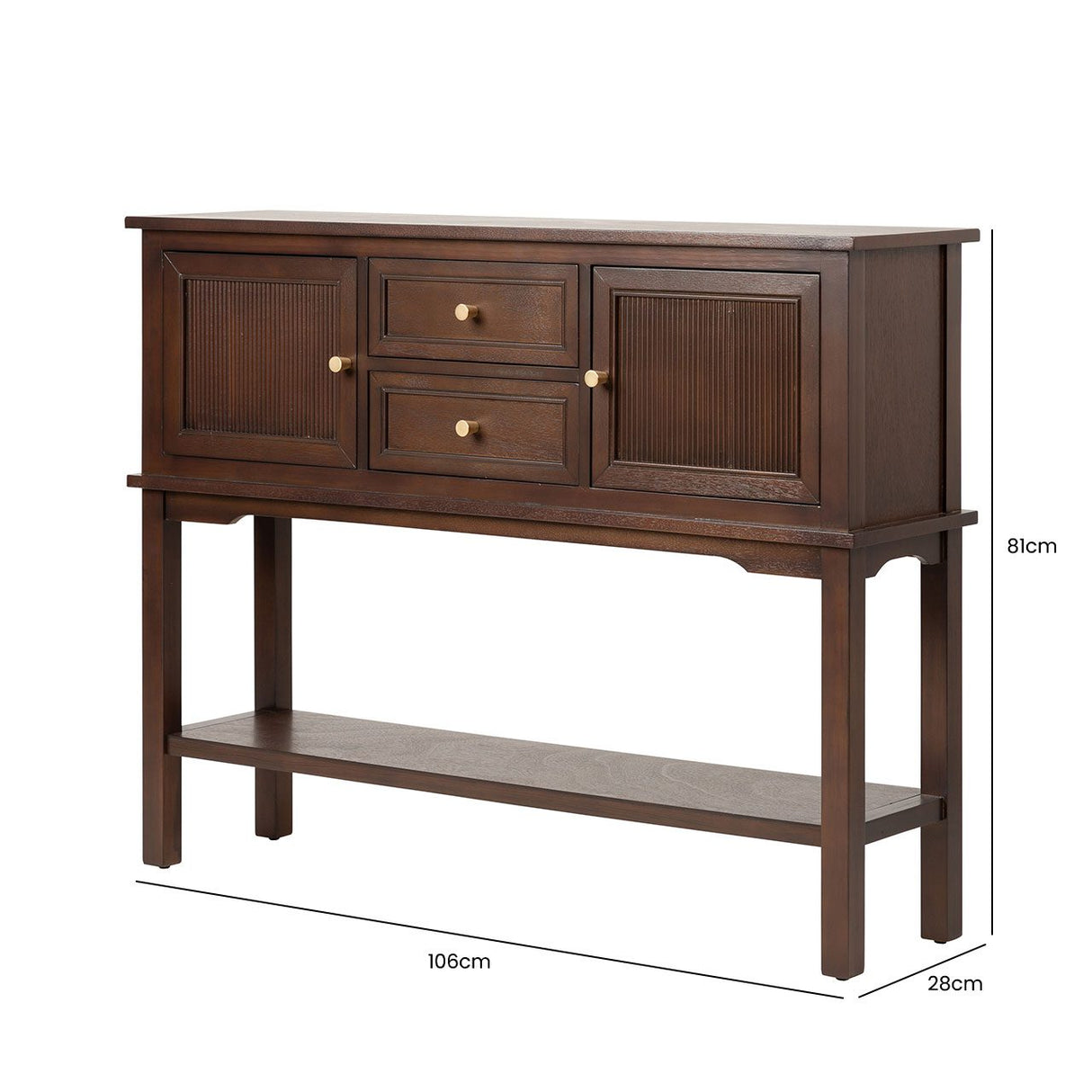 Lindon 2 Door 2 Drawer Sideboard Walnut Brown- Kd With Gold Handles