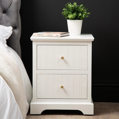 Lindon 2 Drawer Bedside Cabinet White With Gold Handles