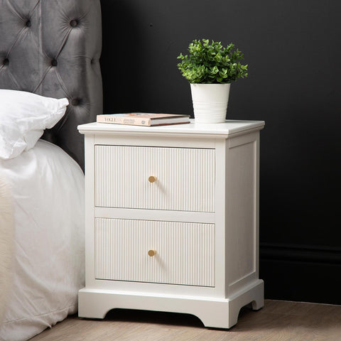 Lindon 2 Drawer Bedside Cabinet White With Gold Handles