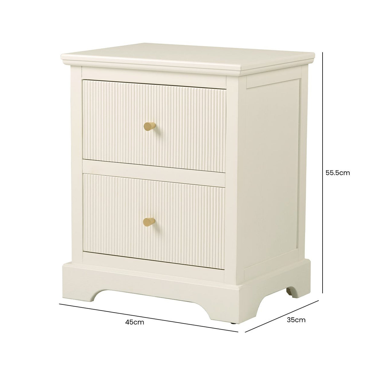 Lindon 2 Drawer Bedside Cabinet White With Gold Handles