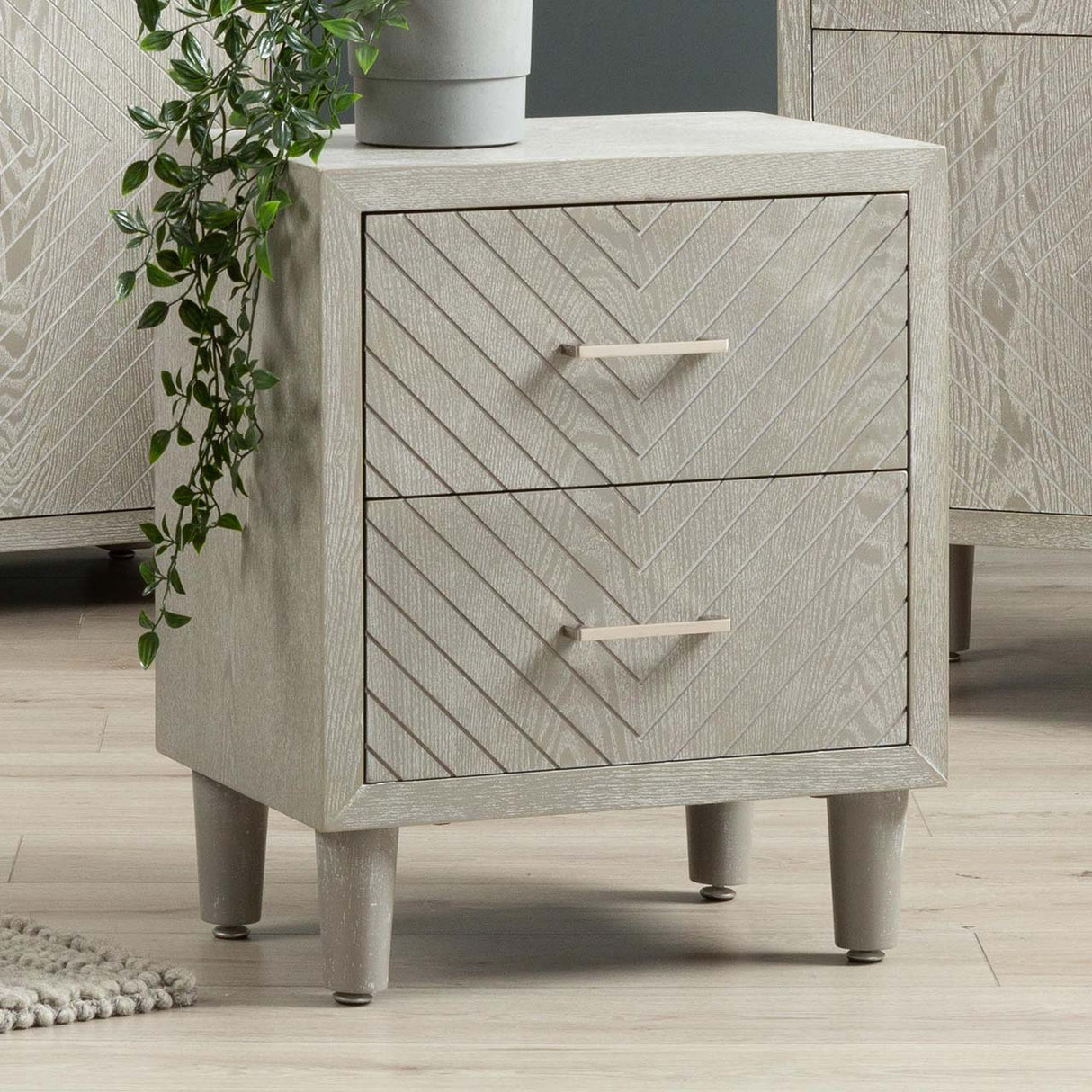 Venus 2 Drawer Bedside Cabinet Grey Elm-Kd Legs