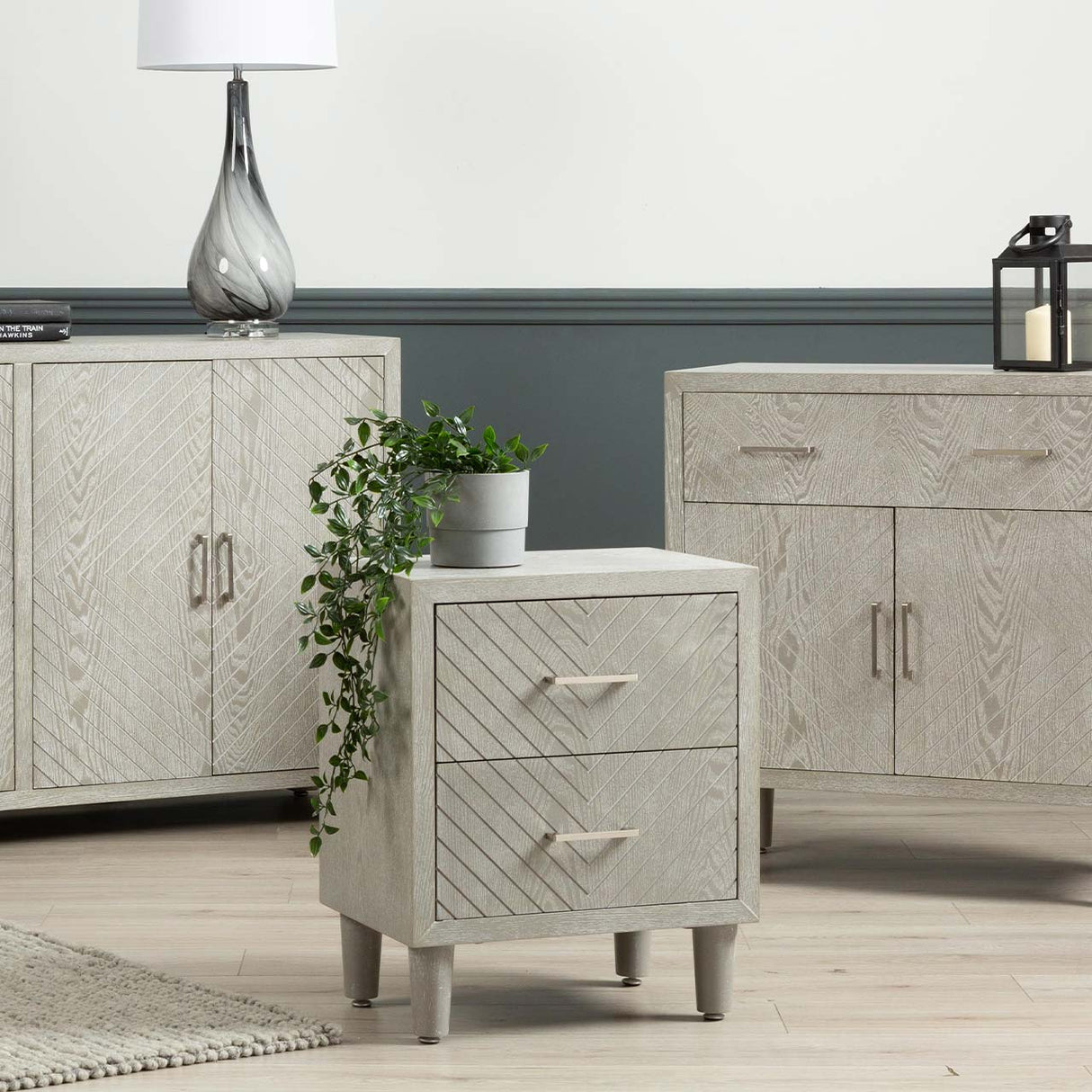 Venus 2 Drawer Bedside Cabinet Grey Elm-Kd Legs