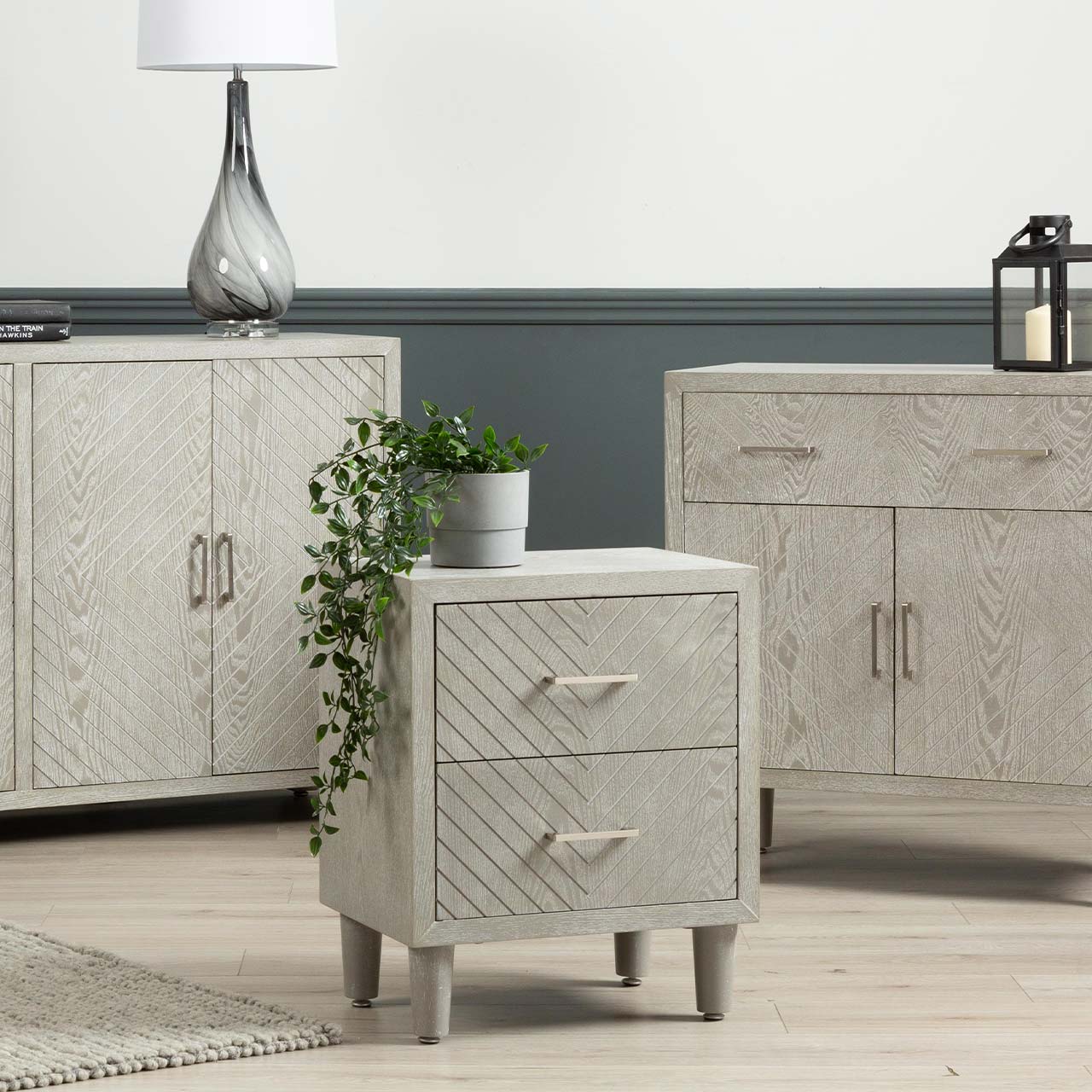 Venus 2 Drawer Bedside Cabinet Grey Elm-Kd Legs