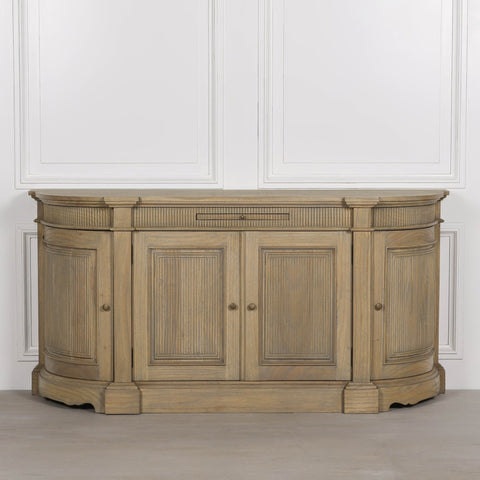 Rustic wooden buffet sideboard with fluted detailing and three doors. view 3