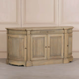 Rustic wooden buffet sideboard with fluted detailing and three doors. view 2