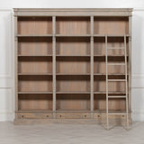 Large Rustic Wooden Bookcase with Ladder