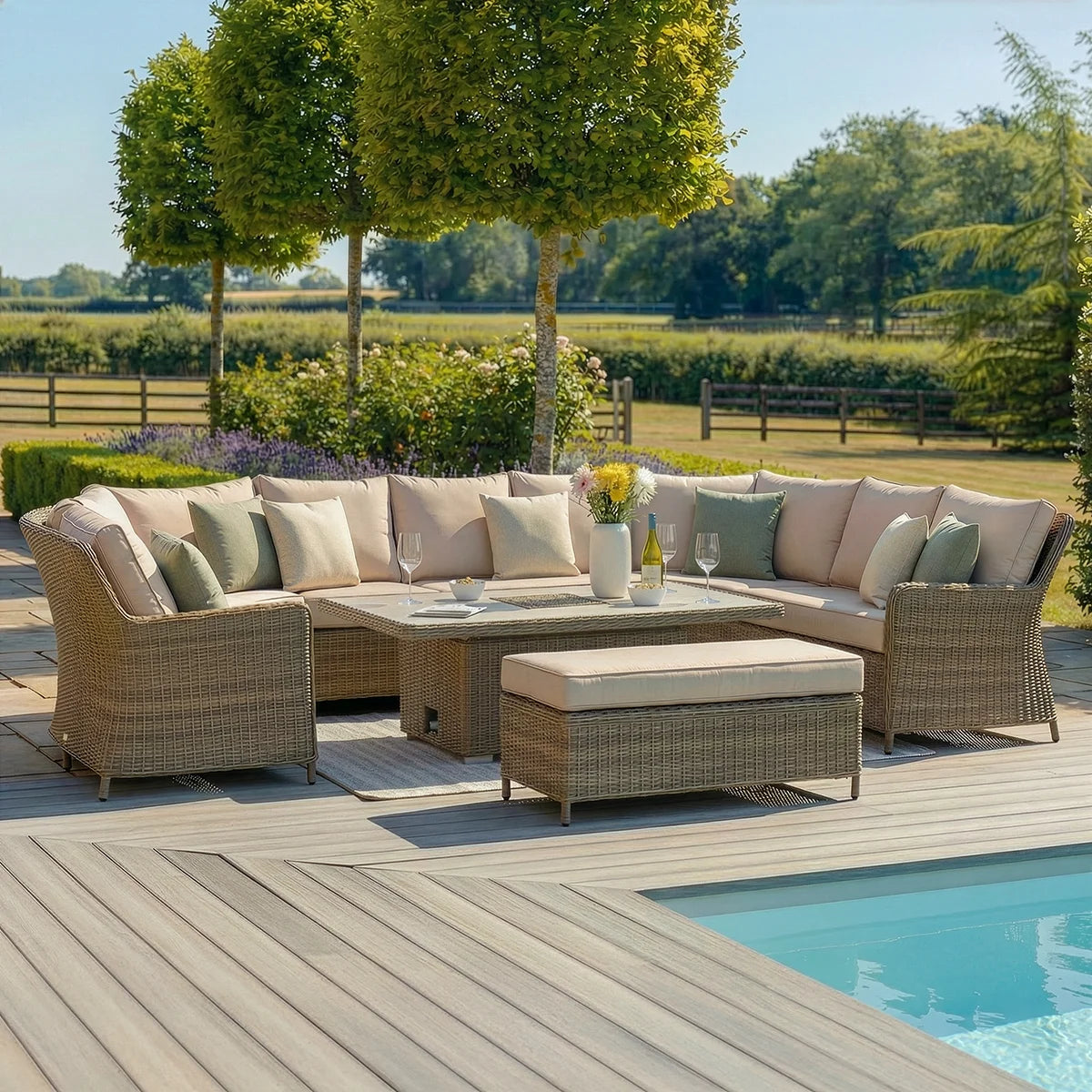 Winchester Royal U-Shaped Sofa Set with Rising Table - Ceramic Top