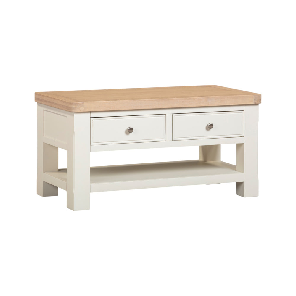 Wooden coffee table with a light finish on a white background