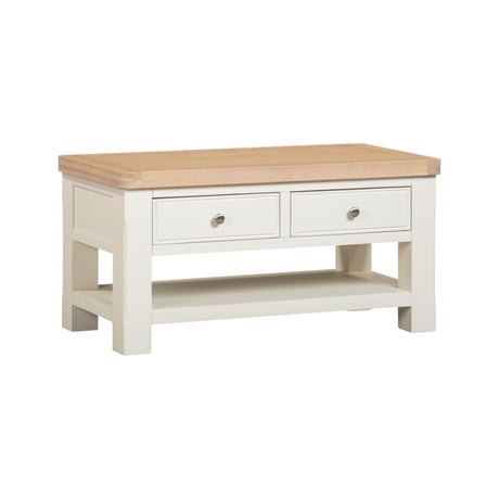 Wooden coffee table with a light finish on a white background