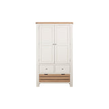 White wardrobe with wooden accents on a white background