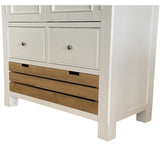 White dresser with wooden drawers on a white background