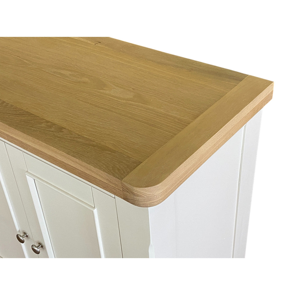 Wooden countertop on a white cabinet with a white background