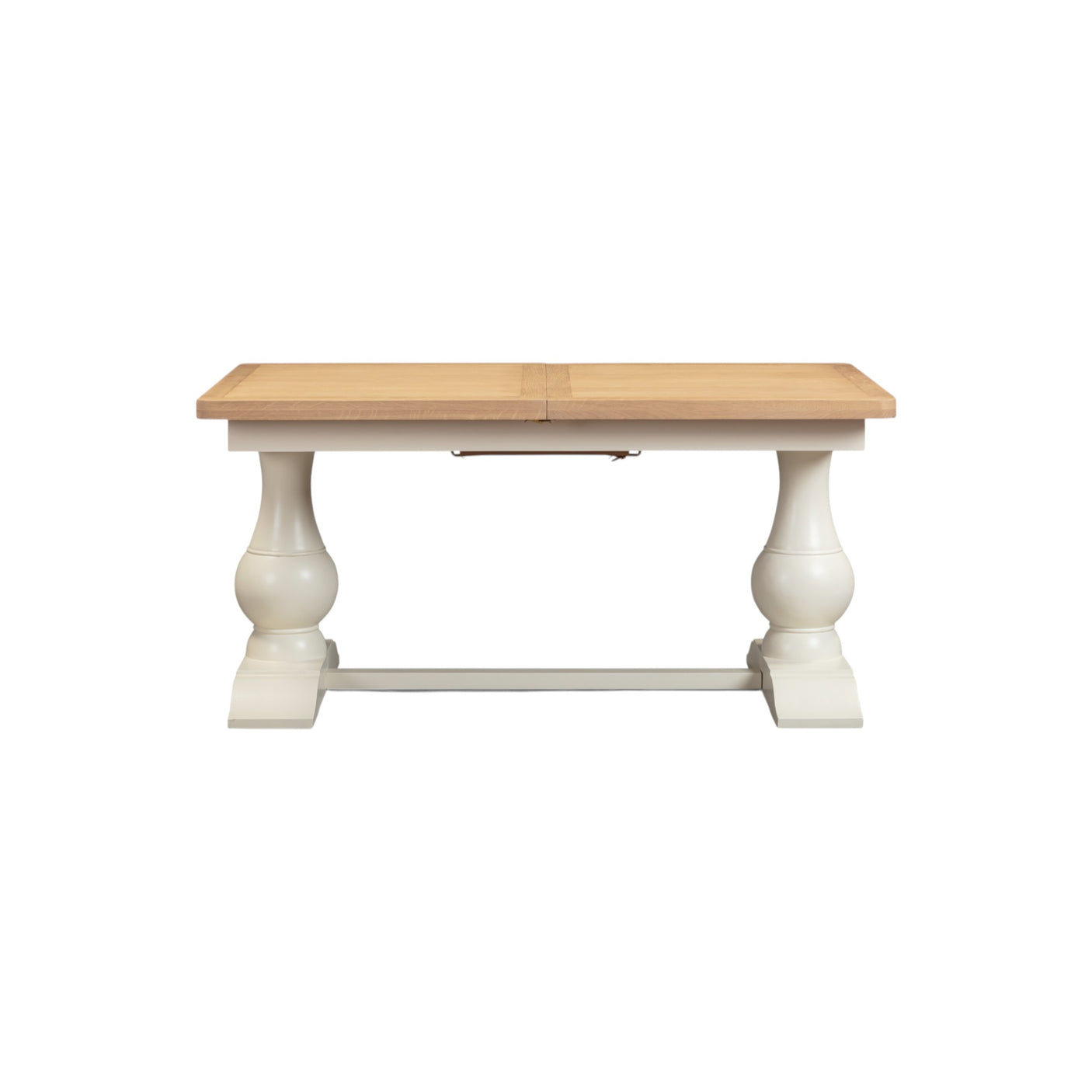 Wooden table with white base on a white background