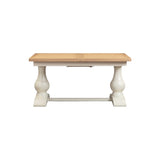 Wooden table with white base on a white background