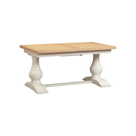 Wooden table with white base on a white background