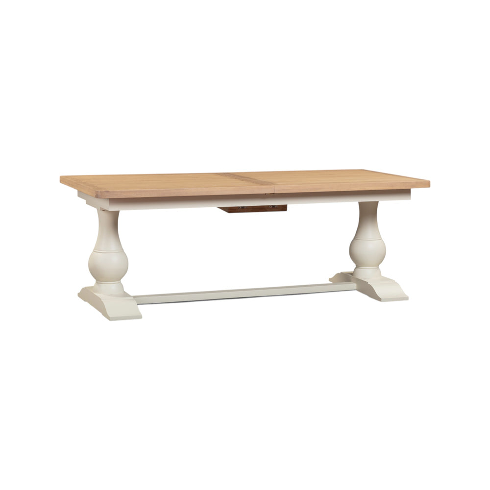 Wooden table with white base on a white background
