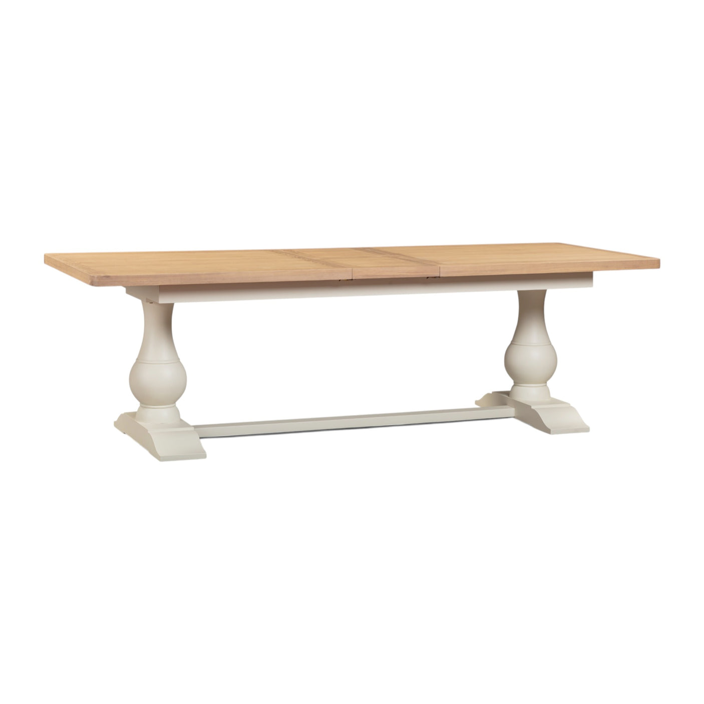 Wooden table with white base on a white background