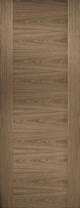Walnut internal door with horizontal wood grain and rectangular panel design