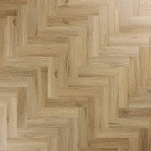 weathered cedar laminate flooring in herringbone pattern with natural wood grain texture