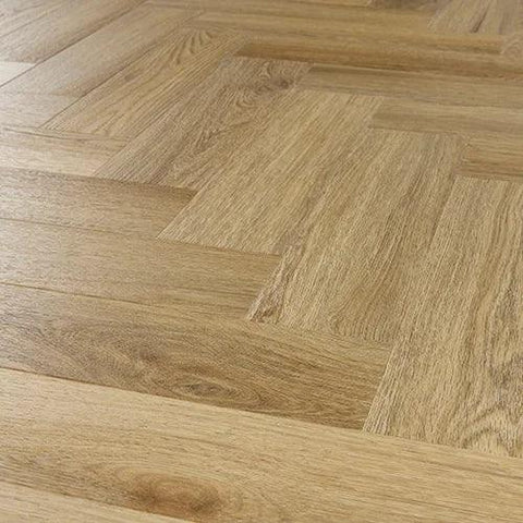 Weathered cedar wooden flooring in herringbone pattern with natural grain detail