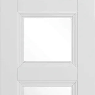 White glazed panelled interior door with three clear glass panels and modern design