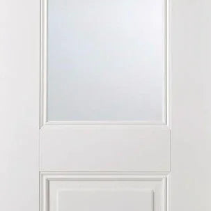 White interior door with glazed panel and raised rectangular lower panel