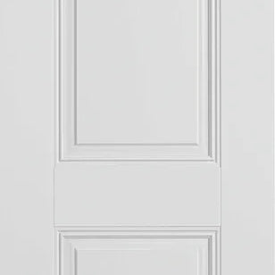 White interior door with two rectangular panels and subtle moulded detailing