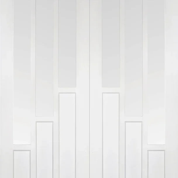 White Coventry glazed internal door pair with vertical glass panels