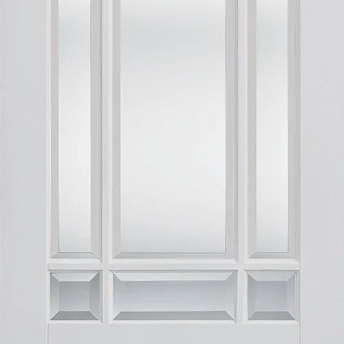 White interior door with clear bevelled glazed panels and rectangular lower panel