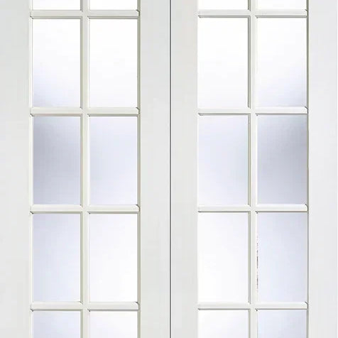 White glazed internal double doors with rectangular glass panels, front view