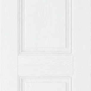 White grain internal door with three rectangular panels and wood texture
