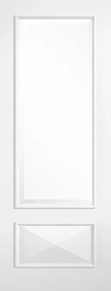 White glazed interior door with two rectangular panels and beveled edges