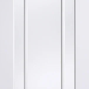 White glazed interior door with three vertical panels and minimalist design