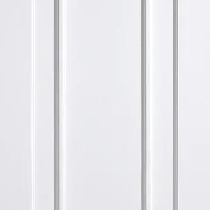 White internal door with three vertical raised panels and smooth finish