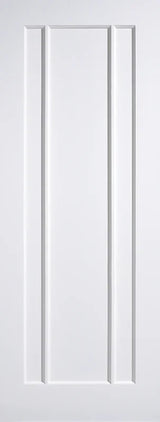 White internal door with three vertical raised panels and smooth finish