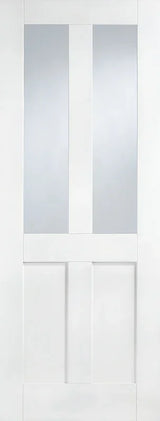 White glazed internal door with vertical glass panels and minimalist design