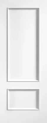 White interior door with two rectangular panel design, modern smooth finish