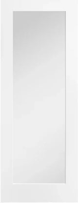 white glazed internal door with clear glass central panel and smooth finish