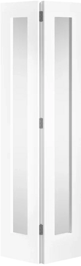 White glazed bi-fold door with full-length glass panels and modern hardware