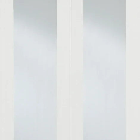 White glazed internal door pair with vertical glass panels